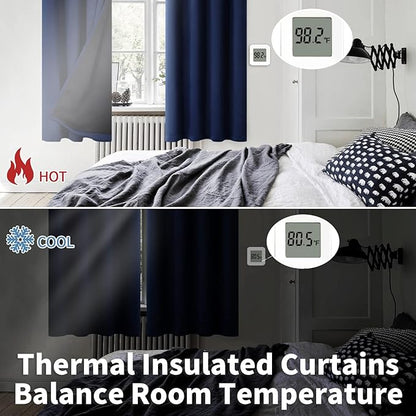 BGment Thermal Insulated 100% Blackout Curtains for Bedroom with Black Liner, Double Layer Full Room Darkening Noise Reducing Grommet Curtain (60 x 84 Inch, Navy Blue, 2 Panels)