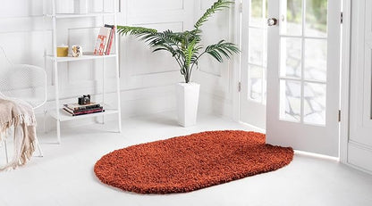 Unique Loom Solid Shag Collection Area Rug (7' 10" x 10' Oval, Terracotta)