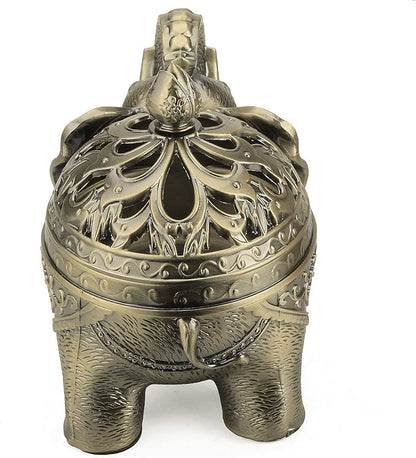 K COOL Metal Backflow Incense Holder Elephant Cone Coil Incense Burner Ash Catcher with Lid, Aromatherapy Ornament Home Office Decoration for Indoor Outdoor (Bronze)