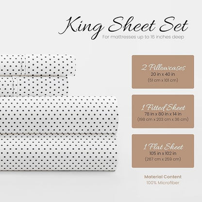 Linen Market Double-Brushed Patterned Microfiber King Sheet Set 4 Piece – Oeko-TEX Certified Ultra Soft & Wrinkle-Free - 16" Deep Pocket Sheets - Easy Care King Size - Stippled Gray