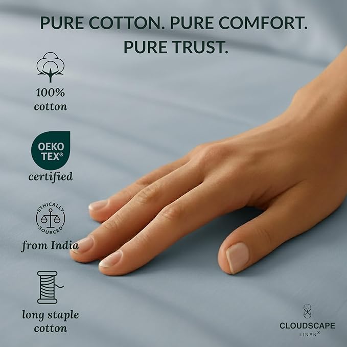 Cloud Scape Linen 100% Egyptian Cotton California King Sheet Set, 400 Thread Count,4 Pieces Luxury Bedding Set, Hotel Quality, Silky Soft, Breathable and Durable, Deep Pockets up to 17, French Blue
