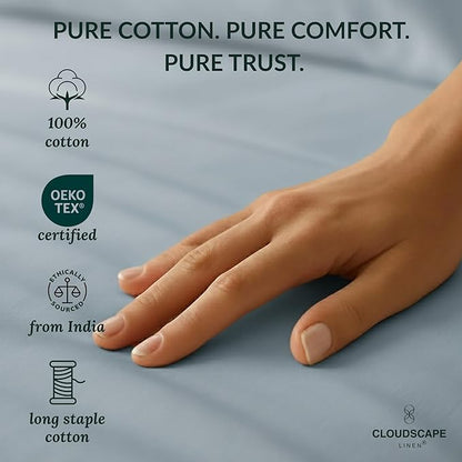 Cloud Scape Linen 100% Egyptian Cotton California King Sheet Set, 400 Thread Count,4 Pieces Luxury Bedding Set, Hotel Quality, Silky Soft, Breathable and Durable, Deep Pockets up to 17, French Blue