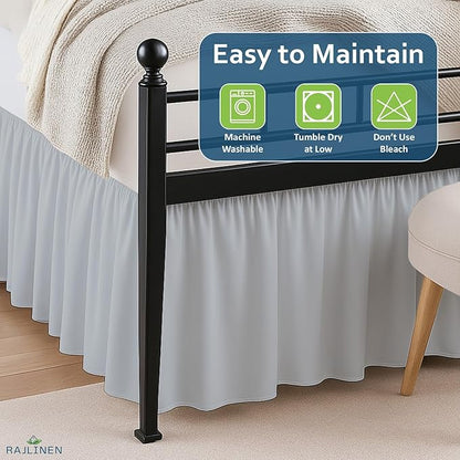 Rajlinen Ruffled Bed Skirt King, 12 Inch Drop Dust Ruffle with Split Corners, 100% Microfiber Bedskirt with Platform, Three-Sided Coverage Ruffled Gathering Design, Light Grey