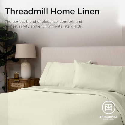Threadmill Luxury 100% Supima Cotton Sheets, Premium 1200 Thread Count Cotton Sheets for Queen Size Bed, 4 Pc Ivory Bed Sheets Queen Set, 5-Star Hotel Quality Elasticized Deep Pocket Bed Sheets Set