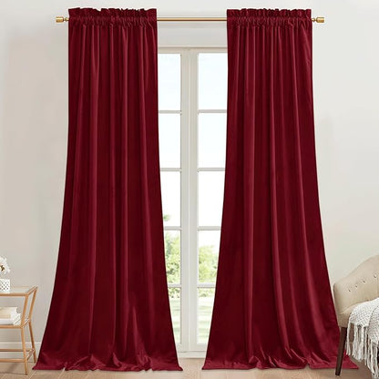 StangH Red Curtains for Living Room 42 inch Width Velvet Privacy Doorway Curtains Thermal Insulated Soundproof Drapes for Dining Room/Bedroom/Theater, W42 x L96, 2 Panels