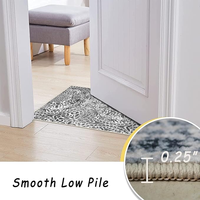 vivorug Runner Rug 2'x7' Machine Washable Non-Slip Runners for Hallways Kitchen Entryway Laundry Room Vintage Medallion Carpet Hallway Runner Grey