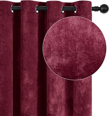 SMILETIME Burgundy Red Crushed Velvet Curtains 52x84 inch Luxurious Thermal Insulated Soundproof Drapes for Living Room Bedroom Office Soft and Durable Light-Filtering Window Treatments, 2 Panels