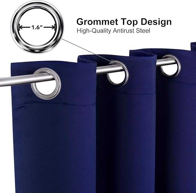 ChrisDowa Blackout Curtains 80 Inches Long 2 Panels Set for Living Room, Grommet Thermal Insulated Room Darkening Curtains for Bedroom (Navy Blue, 52 x 80 Inch)