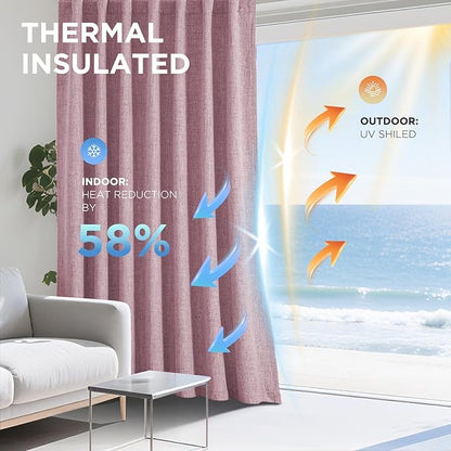 Joydeco Blackout Curtains for Bedroom - 84 Inch Long 100% Light Blocking 2 Panels Set Pink Drapes, Thermal Insulated Room Darkening Curtains, Linen Textured for Living Room, Rod Pocket & Back Tabs