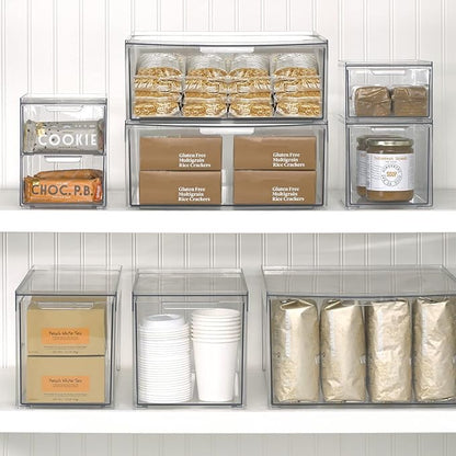 mDesign Stackable Storage Containers Box with 2 Pull-Out Drawers - Stacking Plastic Drawer Bins for Master or Guest Bathroom, Linen Closet, Vanity, or Makeup Table - Lumiere Collection -Clear