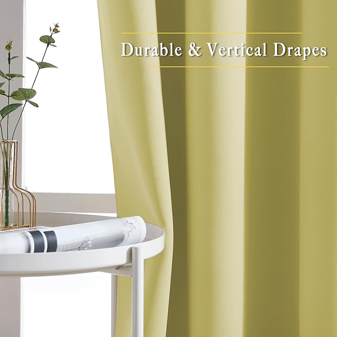 NICETOWN Room Darkening 90 inch Curtains for Bedroom, Room Darkening Energy Saving Thermal Insulated Grommet Window Treatments for Living Room, Paler Yellow, W52 x L90, 2 Panels
