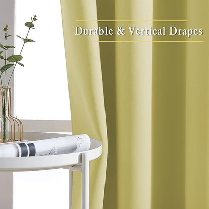 NICETOWN Room Darkening Curtains 90 inch Length - Triple Weave Energy Saving Thermal Insulated Solid Grommet Room Darkening Draperies for Bedroom/Living Room (1 Pair, W46 x L90, Paler Yellow)