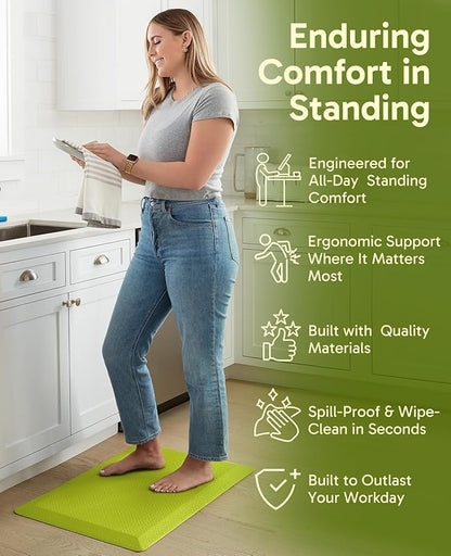 Ophanie Kitchen Mats for Floor, 3/4 Inch Thick Kitchen Rugs, 20''x32'' Anti Fatigue Standing Cushioned Mat, Waterproof,Comfort Ergonomic Mat for Office, Home, Sink, Green Non-Slip Bottom
