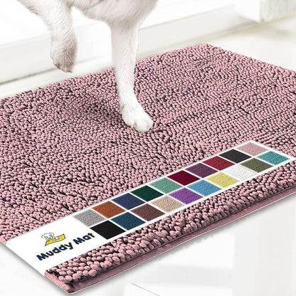 Muddy Mat® | Super Absorbent Door Mat Indoor, Microfiber Quick Dry Chenille Entryway Rug, Non-Slip Front Door Mat, Indoor Mats for Entryway, Machine Washable Pet Rug, Pink 24"x35"