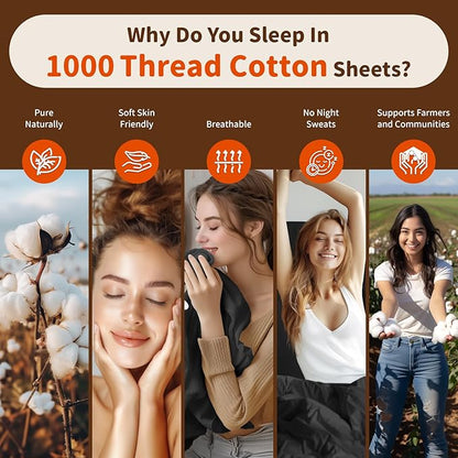 LBRO2M 1000 Thread Count 100% Egyptian Cotton Sheets Set Twin XL, 3 Piece Sets Bed Sheet Deep Pocket Sheet Set 16" Soft Comfortable All Season (Twin XL, Black)