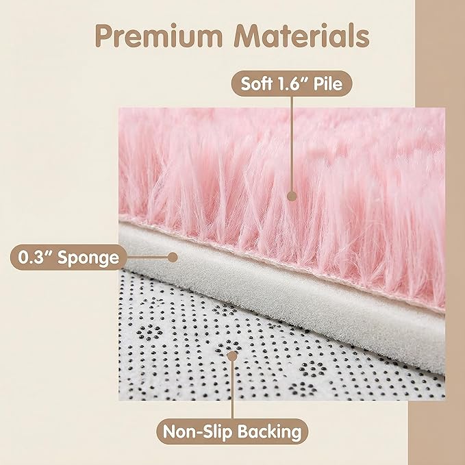 duduta Pink Fluffy Rug 4x6 ft, Shaggy Plush Carpet Bedroom Nursery Living Room Dorm Decor