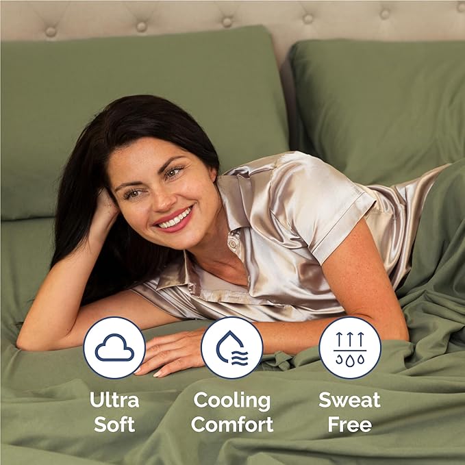 Full 6 Piece Sheet Set - Cooling, Comfy & Breathable - Hotel Luxury Bedding, Includes Fitted Sheet for Women, Men, Kids & Teens - 1 Flat, 1 Fitted Sheet, 4 Pillowcases with Deep Pockets - Sage Green