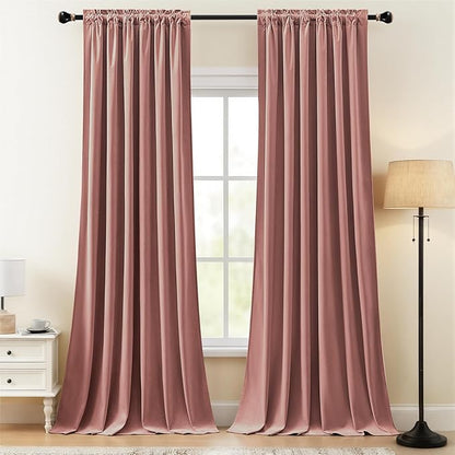 Dusty Rose Pink Velvet Curtains for Girls Bedroom, Thermal Insulated Room Darkening Velvet Curtain 84 Inches Long Luxury Window Drapes for Living Room, Back Tab Rod Pocket, W52 x L84, 2 Panels