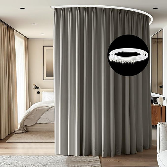 Room Divider Ceiling Mounted Curtains Track Sets Extra Wide Blackout Curtain Flexible Tracks for Bedroom Privacy Partition Separator, 1 Panel Light Grey Drape and White Rail, W10 x H9ft