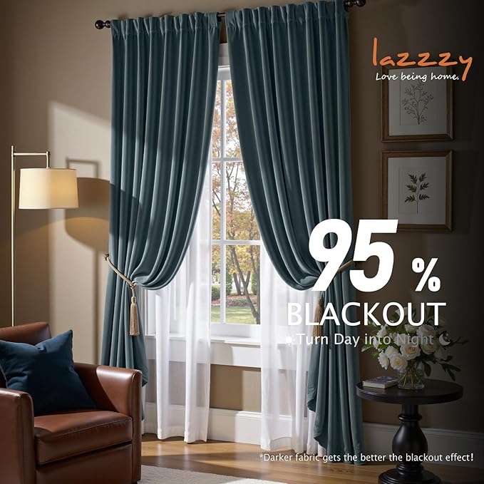 Lazzzy Blue Blackout Velvet Curtains 84 Inch Long Thermal Insulated Room Darkening Lined Curtain Drapes Luxury Back Tab Window Treatments for Bedroom Living Room 2 Panels, 52 x 84 Inch, Aegean Blue