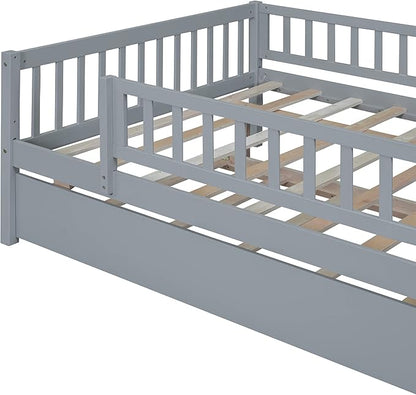 Bellemave Full Size Bed Frames with Rails for Kids, Full daybed Frame with Trundle for Boys/Girls/Adults， Gray