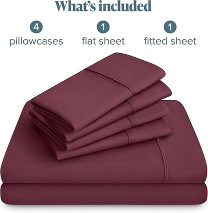Bare Home Hotel Luxury Queen Sheet Set, Extra Soft - 6 Piece Set - Deep Pockets - Easy Fit - Cooling & Breathable - Wrinkle, Fade, Stain Resistant - Includes 4 Pillowcases (Queen, Burgundy)