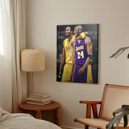 Kobe Bryant Canvas Wall Art Print Poster, Iconic Basketball Player Dual-Era Tribute Artwork, No. 8 and No. 24 Jersey Mamba Mentality Wall Decor for Home Gym Dorm Office Living Room, Framed 20x24inch