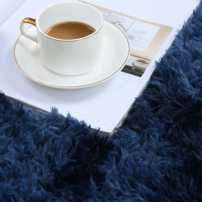 duduta Navy Blue Soft Fluffy Rug 4x6 ft, Tie-Dyed Shag Fuzzy Plush Rectangle Carpet for Bedroom Nursery Living Room Home Decor