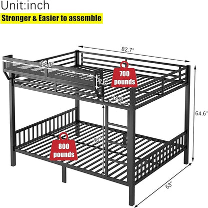 Higher Quality & Stronger Heavy Duty Metal Bunk Bed Frame Queen Over Queen Size for Adults Teens, Thickened More Stable Steel Bunkbed (Queen Over Queen-B)