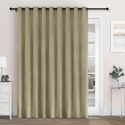 Macochico Extra Wide 100% Blackout Chenille Curtains 100" Wx102 L Thermal Curtains for Sliding Door Room Divider Living Room Bedroom Hotel Soil Brown Blackout Curtains Grommet with Tieback 1 Panel