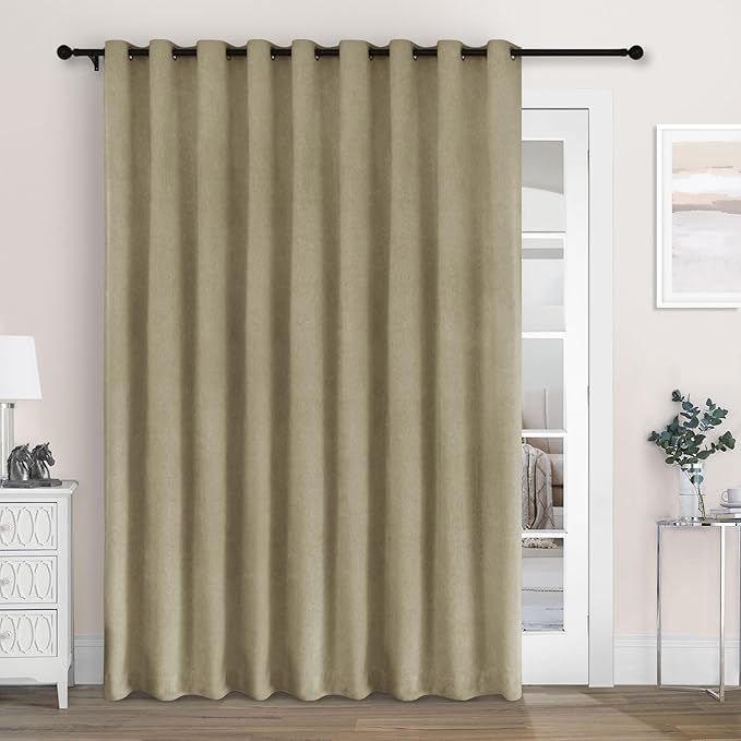Macochico 100% Blackout Chenille Curtains for Sliding Door Thermal Insulated Noise Reducing Drapery for Living Room Bedroom Hotel, Grommet Curtains with Tieback, Soil Brown, 120" Wx96 L 1 Panel