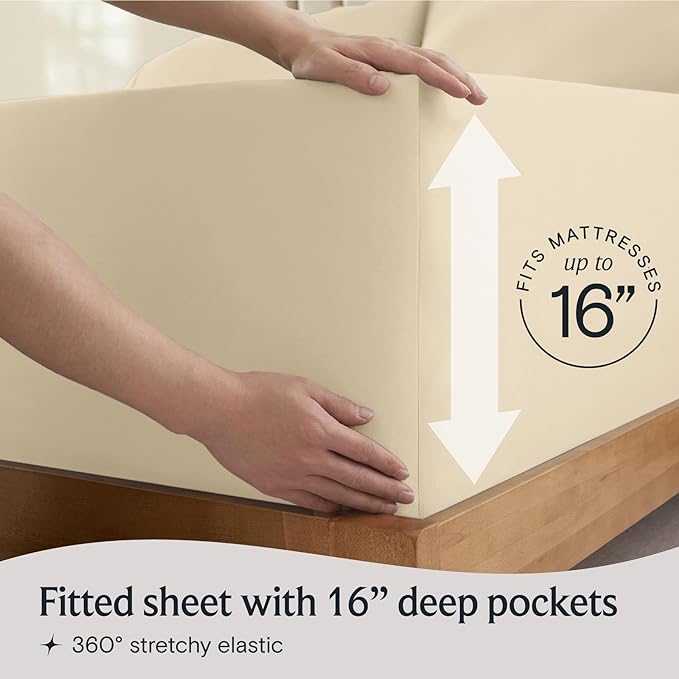 LuxClub 4 PC California King Sheet Set, Deep Pockets Wrinkle Free Cooling Bed Sheets Hotel Bedding for Women, Men, Includes 1 Fitted Sheet, 1 Flat Sheet and 2 Pillowcases-Cream
