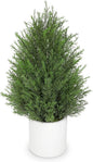 Briful 27” Artificial Cedar Topiary Tree in White Planter – Realistic Faux Evergreen Faux Floor Plant with Layered Leaves, Decorative Indoor Outdoor Potted Shrub for Home, Office, Patio, Porch