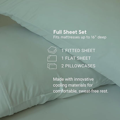 SHEEX - Original Performance Sheets Set (Full) Graphite- Cooling Sheets - Moisture Wicking - 1 Flat Cooling Sheet, 1 Fitted Cooling Sheet, 2 Pillow Covers - Wrinkle Free - Sleep Aid