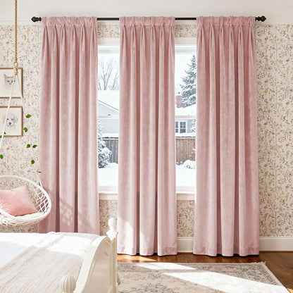 Lazzzy Velvet Blackout Curtains Thermal Insulated Room Window Drapes Super Soft Luxury Curtains for Living Room Bedroom Rod Pocket 2 Panels, Dusty Pink, 52" W x 90" L