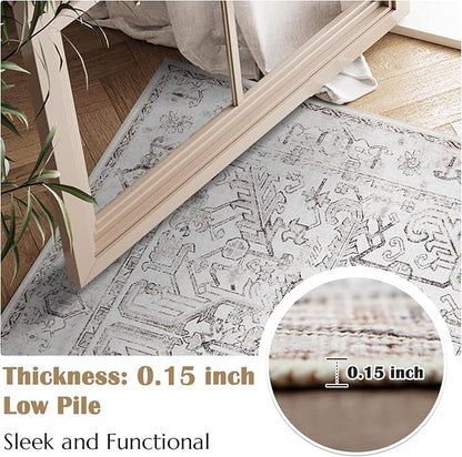 jinchan Lima Kitchen Runner Rug 2x5-2pcs, Vintage Hallway Rug Washable Floral Non Slip with Rubber Backing Soft Carpet Runner for Bedroom Laundry Room Living Room Taupe