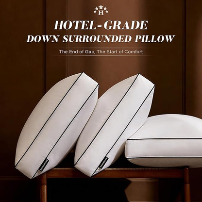 Flat Thin Goose Feather Down Pillows Standard Size Set of 2, Soft Down Surrounded Hotel Collection Bed Pillow with 3 Inch Gusset, 2 Pack, Plush for Stomach, Back Sleepers 20x26 in.