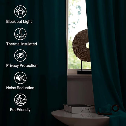 StangH Velvet Teal Curtains for Bedroom, Super Soft Room Darkening Thermal Insulated Door Curtains Rod Pocket Boho Home Decor for Dining Room/Office, W52 x L90, 2 Panels
