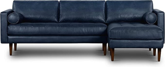Poly & BARK Napa Right-Facing Sectional Sofa – 104.5” Italian Leather Sectional with Chaise – Midnight Blue – Full-Grain Pure-Aniline & Semi-Aniline Upholstery