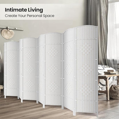 Folding Room Divider, Weave Fiber Privacy Screen, Extra Wide Room Screen Divider Separator, Decorative Separation Wall Divider, Freestanding Room (8-Panel)