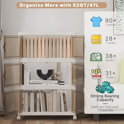 Extra Large Stackable Storage Bins with Lids & Wheels, Foldable Plastic Storage Bins (White, 330QT-55QT/14GAL*6Pack)