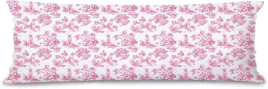 Pink Chinoiserie Golden Retriever Dog 20x54 Body Pillow Cover with Zipper,Grandmillennial Pink Dog Decorative Body Pillow Cases for Bed Couch，Golden Retriever Decor