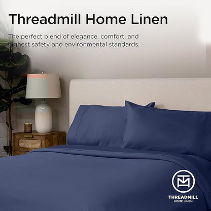 Threadmill California King Sheets, Certified American Supima Cotton Sheets, 1200 Thread Count Hotel Quality Sheet, 4 Piece Luxury Bed Sheet Set with Elasticized Extra Deep Pocket, Folkstone Blue