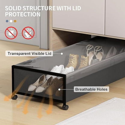 Under Bed Storage Containers With Wheels 54L Large Underbed Shoes Blankets Clothes Toy Storage Drawers For College Dorms Bedrooms Nursery Rooms Organization… (Black 2 Pack, XXL(36"x16.6"x7.28"))