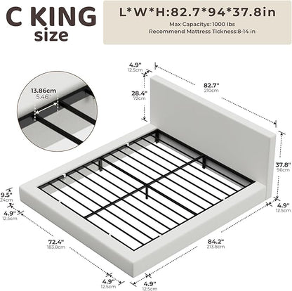 RECCI Cloud Upholstered California King Bed Frame with Headboard, 5 Inch Foam Padded Platform, No Box Spring, Easy Assembly (Snow White)