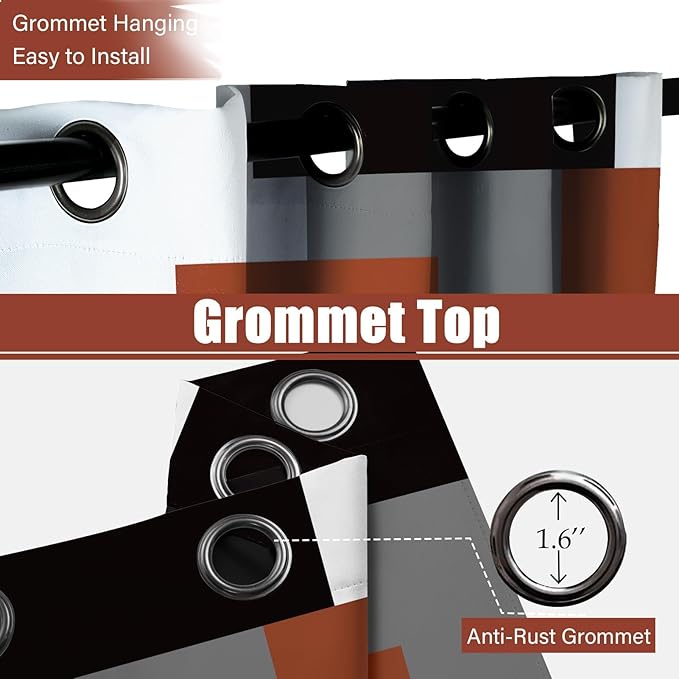 Burnt Orange 100% Blackout Curtains for Bedroom 63 inch Length 2 Panels Set Grey Modern Abstract Geometric Fall Black Out Curtains Insulated Room Darkening Window Drapes for Living Room, 42Wx63L