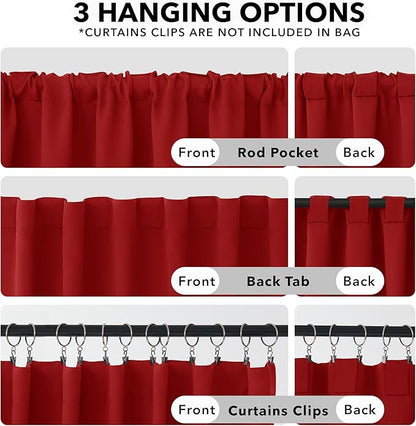 Deconovo Red Curtains for Christmas, Red Blackout Curtains Back Tab and Rod Pocket Thermal Insulated Room Darkening Curtains for Living Room 52Wx84L Inch True Red