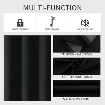 Joydeco Blackout Curtains 84 Inches Long 2 Panels Burg, Room Darkening Curtains for Bedroom, 100% Black Out Textured Thermal Drapes Privacy Protection 2 Panels Set(W52 x L84 Inch, Black)