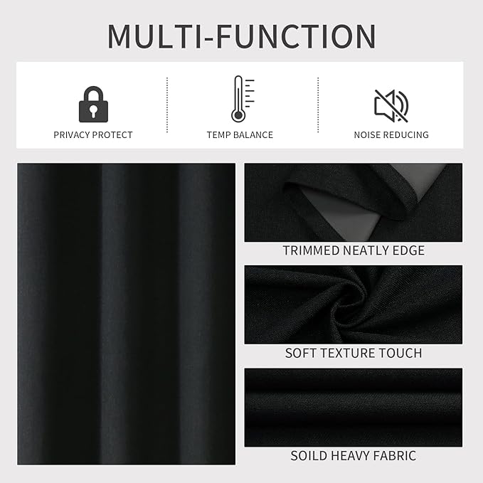 Joydeco Blackout Curtains 120 Inches Long 2 Panels Burg, Room Darkening Curtains for Bedroom, 100% Black Out Textured Thermal Drapes Privacy Protection 2 Panels Set(W52 x L120 Inch, Black)