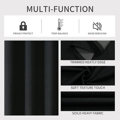 Joydeco Blackout Curtains 120 Inches Long 2 Panels Burg, Room Darkening Curtains for Bedroom, 100% Black Out Textured Thermal Drapes Privacy Protection 2 Panels Set(W52 x L120 Inch, Black)